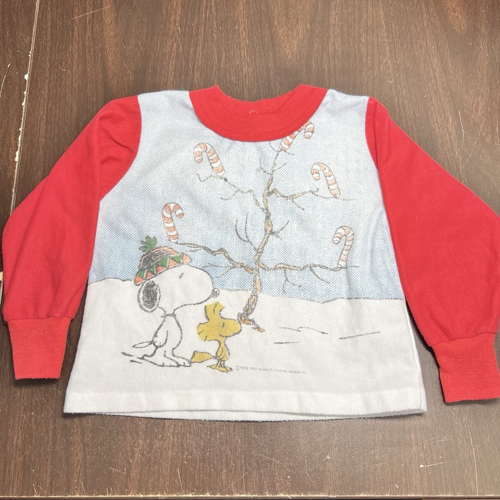 Vintage Peanuts Snoopy Kids 3T Flannel‎ Pajama Top Wormser USA Christmas 80s-90s